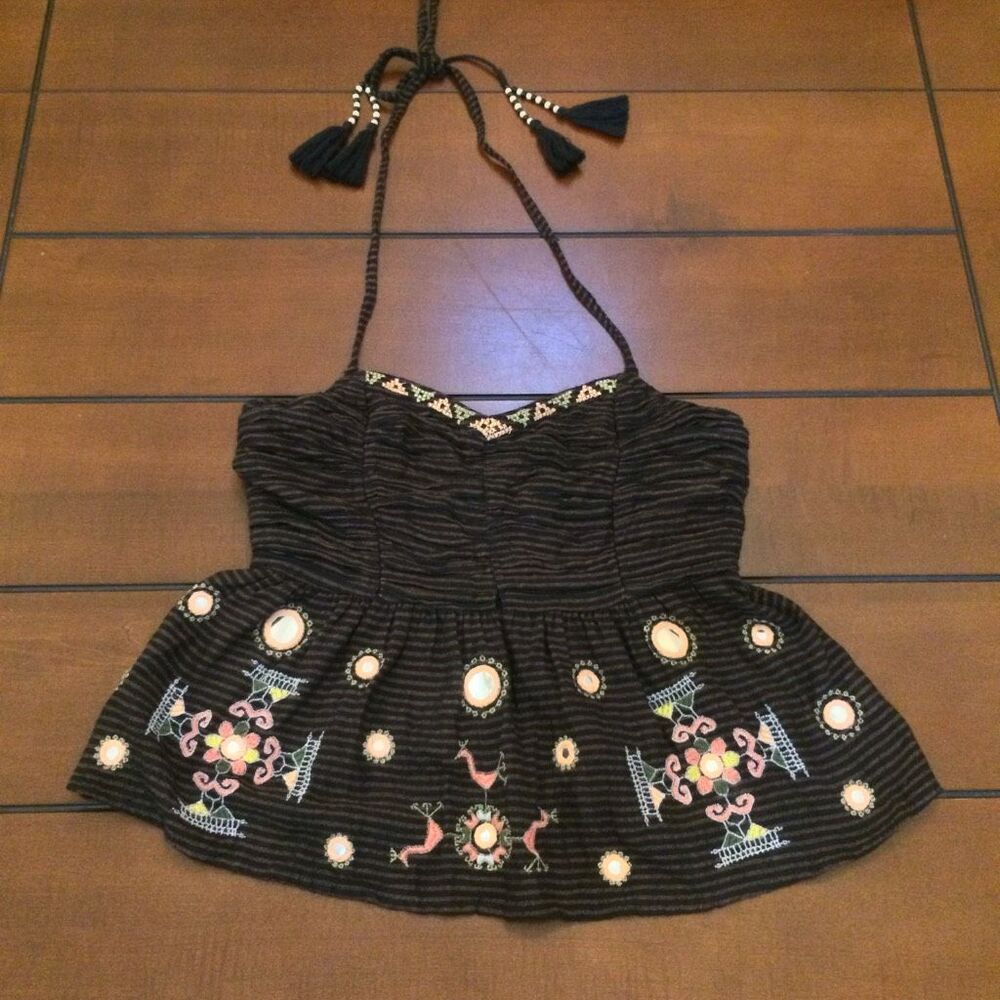 Free People "Sweet Safari" Embroidered Halter Top xs